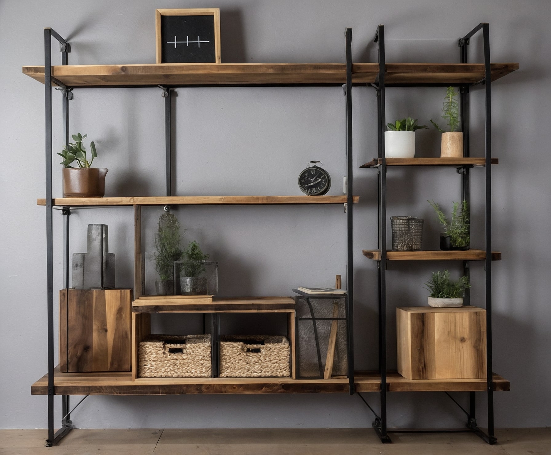 Estanterías industriales de hierro y madera