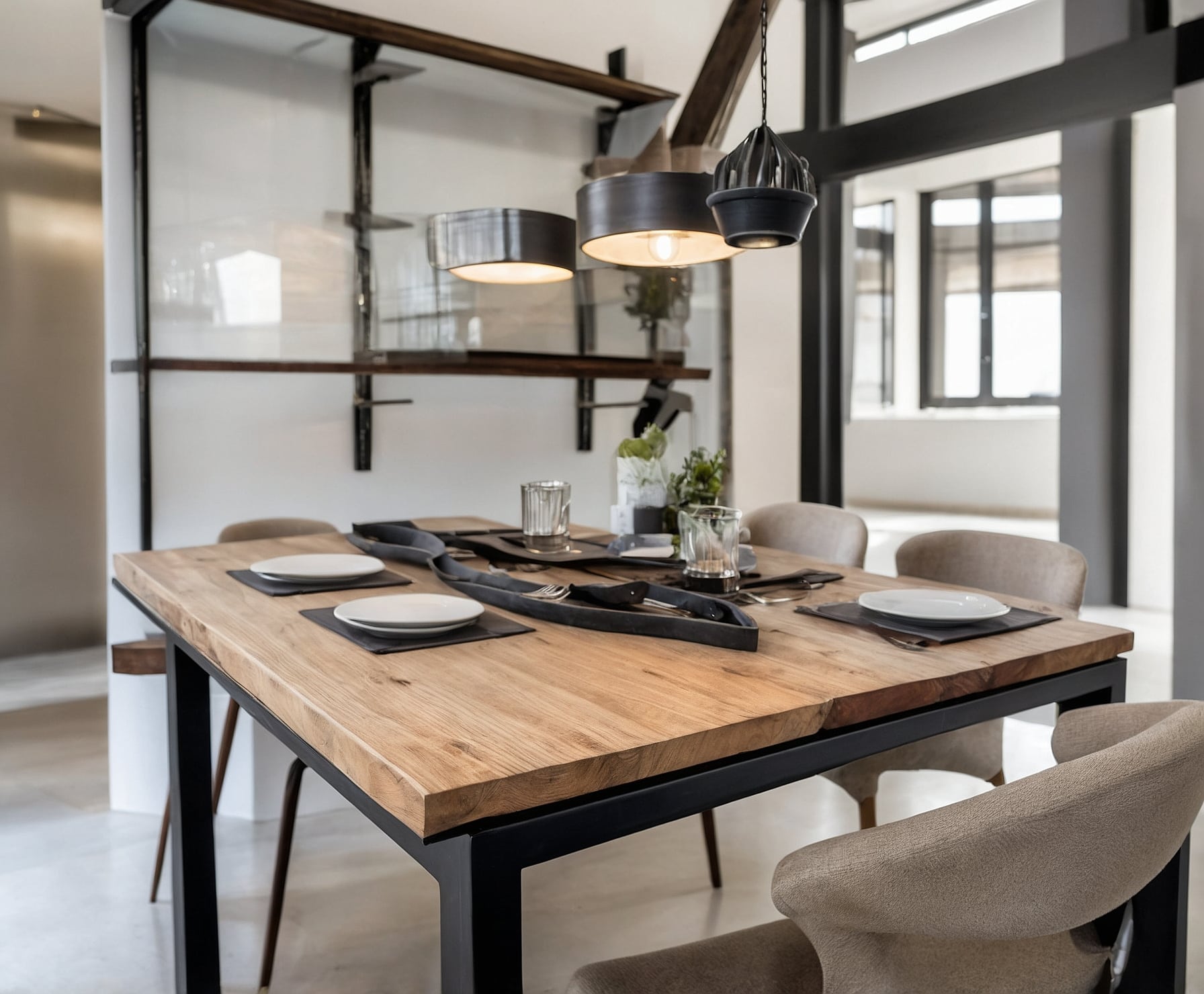 Mesa de comedor de hierro y madera a medida